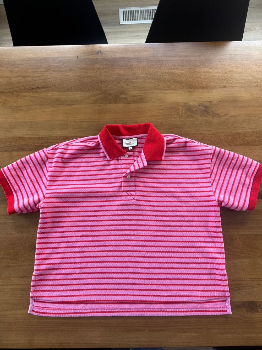 Tuckernuck Pique Holmes Boyfriend Polo Red and Pink Striped Size Small